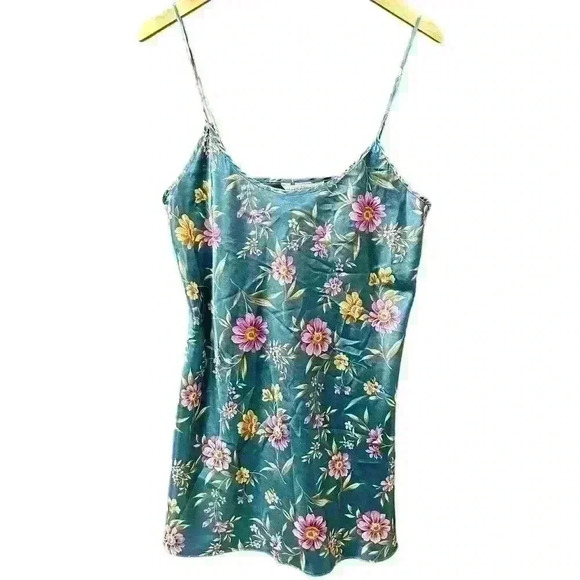 VINTAGE PRIVATE LUXURIES 90s Y2K Floral Print Silky Mini Slip Dress Women Med - Picture 1 of 4